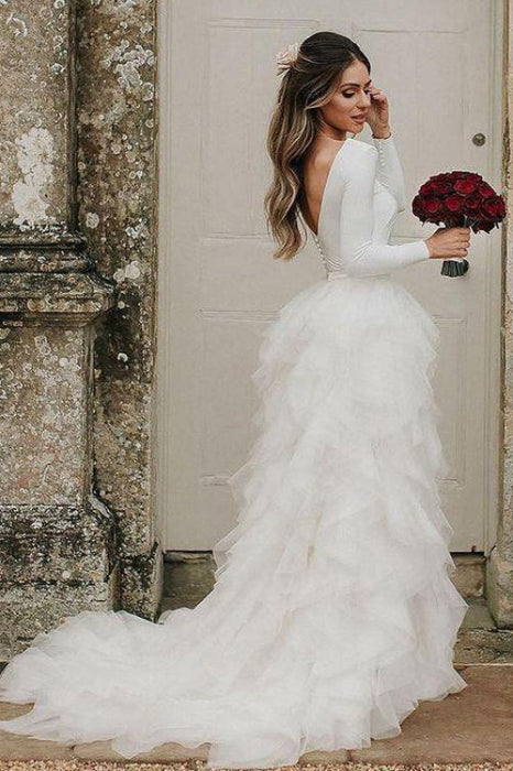 Simple A-line Long Sleeves Wedding Dresses- Bridelily Simple A-line Long Sleeves Wedding Dresses- Bridelily