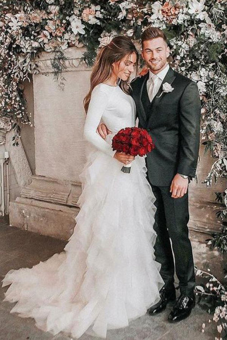 Simple A-line Long Sleeves Wedding Dresses- Bridelily Simple A-line Long Sleeves Wedding Dresses- Bridelily