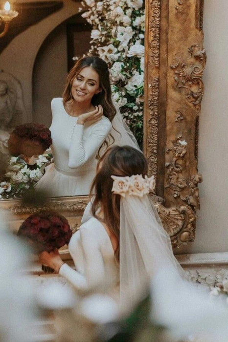 Simple A-line Long Sleeves Wedding Dresses- Bridelily Simple A-line Long Sleeves Wedding Dresses- Bridelily