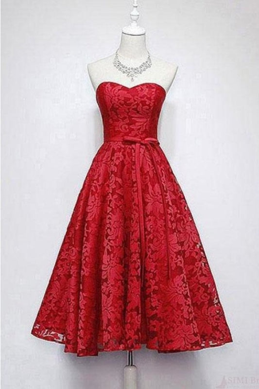 A Line Sweetheart Ankle Length Homecoming Dress Cheap Lace Prom Dresses - Prom Dresses