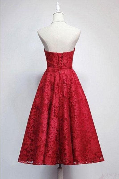 A Line Sweetheart Ankle Length Homecoming Dress Cheap Lace Prom Dresses - Prom Dresses