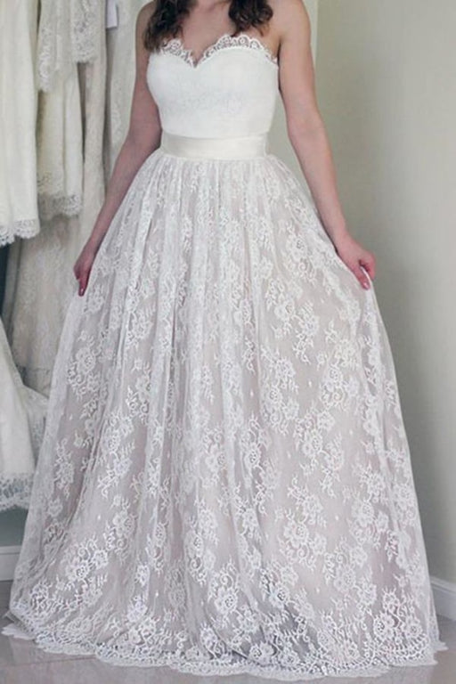 A Line Sweetheart Cheap Strapless Lace Wedding Dress - Wedding Dresses
