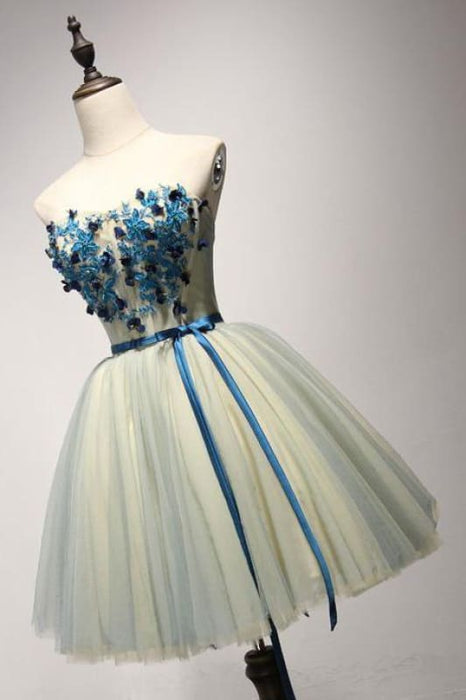 A Line Sweetheart Cute Homecoming Appliques Mini Short Dress with Belt - Prom Dresses