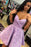 A-Line Sweetheart Short Lilac Printed Homecoming with Ruched Sexy Prom Dress - Prom Dresses