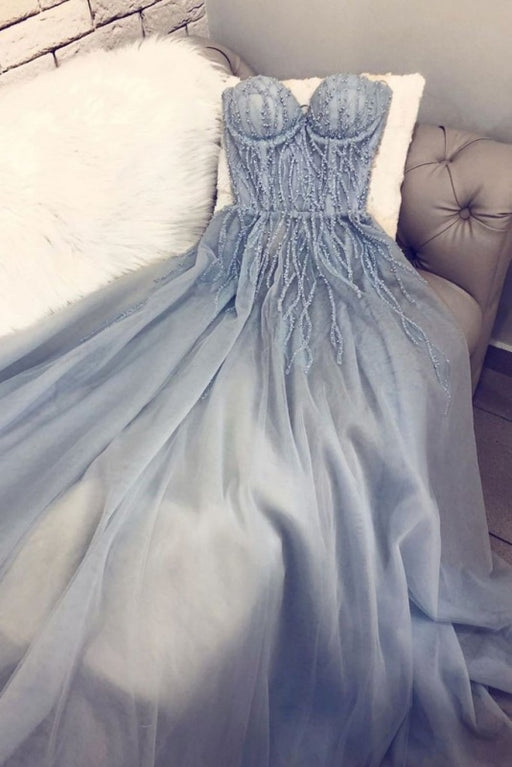 A Line Sweetheart Tulle Appliqued Prom Charming Long Party Dresses - Prom Dresses