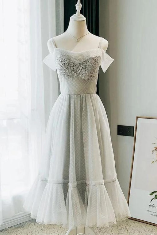 A Line Tea Length Off the Shoulder Homecoming Dresses with Lace Appliques - Prom Dresses
