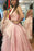 A-line Two Piece Peach Pink Jewel Sleeveless Open Back Floor-length Prom Dress - Prom Dresses