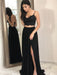 A Line Two Pieces Lace Black Long Prom Dresses with Slit, Two Pieces Black Formal Dresses, Lace Black Evening Dresses