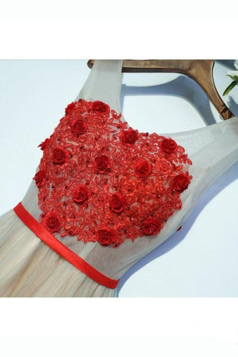 A Line V-neck Appliqued Homecoming Short Party Dresses with Flowers - Prom Dresses