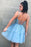 A Line V Neck Appliques Tulle Homecoming Cute Short Prom Dress with Lace - Prom Dresses