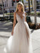 A Line V Neck Backless Beaded Ivory Prom Dresses Wedding Dresses with High Slit, Backless Ivory Formal Dresses, Evening Dresses