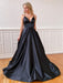 A Line V Neck Backless Black Long Prom Dresses, Backless Black Formal Dresses, Black Evening Dresses, Party Dresses