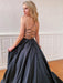 A Line V Neck Backless Black Long Prom Dresses, Backless Black Formal Dresses, Black Evening Dresses, Party Dresses