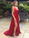 A Line V Neck Backless High Burgundy Prom Dresses, Backless Burgundy Formal Dresses, Burgundy Evening Dresses