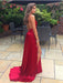 A Line V Neck Backless High Burgundy Prom Dresses, Backless Burgundy Formal Dresses, Burgundy Evening Dresses