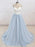 A Line V Neck Backless Light Blue Tulle Long Prom Dresses with White Lace Appliques, Light Blue Graduation Dresses, Light Blue Formal Evening Dresses