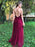 A Line V Neck Backless Sequins Top Burgundy Prom Dresses with Slit, V Neck Backless Burgundy Formal Dresses, Burgundy Evening Dresses