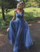 A Line V Neck Blue Long Prom V Neck Long Blue Formal Graduation Evening - Prom Dress