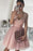 A-Line V-Neck Blush Pink Sleeveless Homecoming Appliqued Short Tulle Prom Dress - Prom Dresses