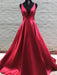 A Line V Neck Burgundy Prom Dresses, V Neck Burgundy Formal Bridesmaid Dresses