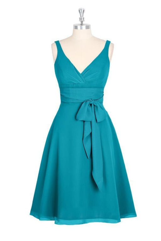 A-line V-neck Chiffon Turquoise Homecoming Dresses - Prom Dresses