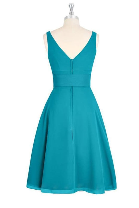 A-line V-neck Chiffon Turquoise Homecoming Dresses - Prom Dresses