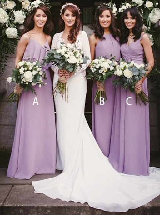 A-Line V-Neck Floor Length Purple Chiffon Bridesmaid Dress - Bridesmaid Dresses