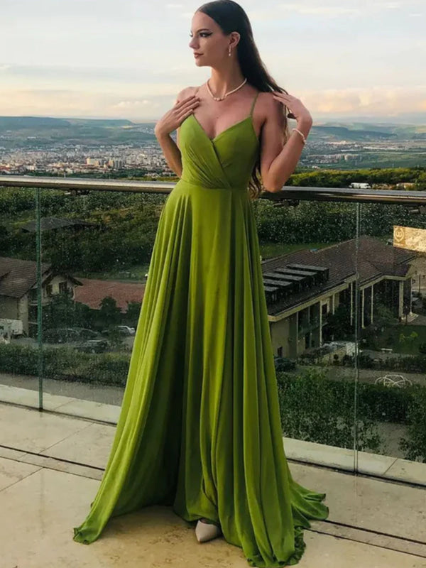 Sheath V Neck Print Floral Green Formal Dress with Slit