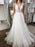 A Line V Neck Ivory Lace Long Prom Dresses, White Lace Wedding Dresses, Ivory Formal Evening Dresses 