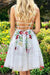 A Line V Neck Ivory Lace Prom Flowers Short Evening Dresses with Appliques - Prom Dresses