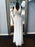 A Line V Neck Lace Beading White Chiffon Long Prom Dresses, White Lace Formal Dresses, V Neck Lace White Evening Dresses