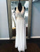 A Line V Neck Lace Beading White Chiffon Long Prom Dresses, White Lace Formal Dresses, V Neck Lace White Evening Dresses