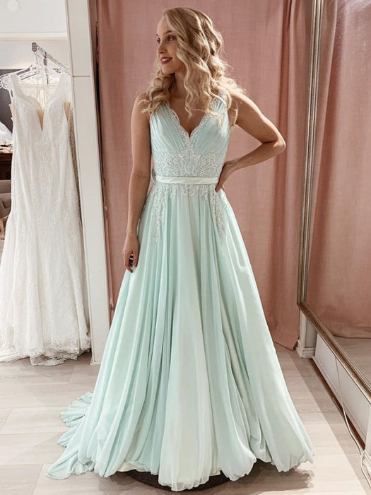 A Line V Neck Long Mint Green Lace Prom, Mint Green Lace Formal Gradua Bridelily A Line V Neck Long Mint Green Lace Prom, Mint Green Lace Formal Gradua Bridelily