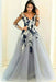 A-line V-neck Long Sleeves Tulle Dress with Appliques Cheap Prom Gown - Prom Dresses