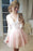 A-Line V-Neck Low Cut Lace Tulle Pink Homecoming Party Dress with Long Sleeves - Prom Dresses