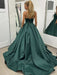 A Line V Neck Open Back Green Long Prom Dresses, Open Back Green Formal Graduation Evening Dresses 