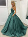 A Line V Neck Open Back Green Long Prom Dresses, Open Back Green Formal Graduation Evening Dresses 