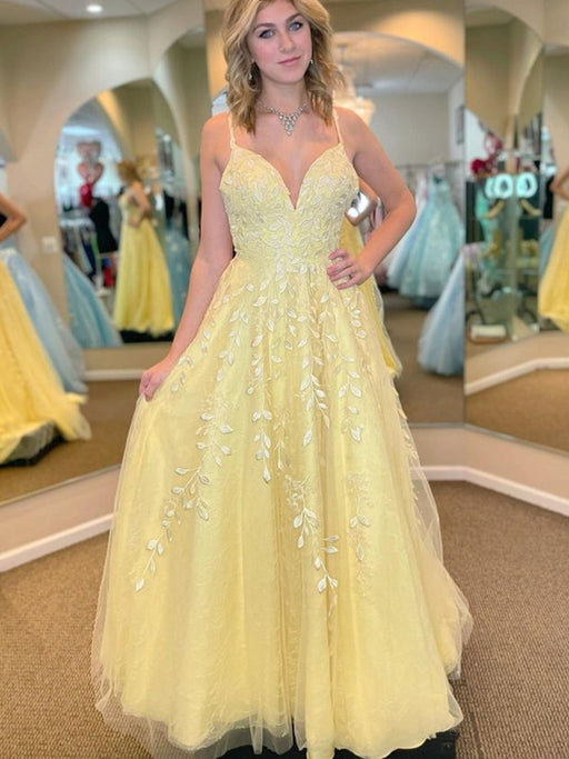 Angelina ball dress with split in light yellow | Bay Bridal