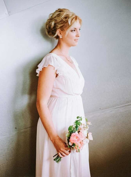 A-Line V-Neck Pearl Pink Chiffon Bridesmaid Dress - Bridesmaid Dresses