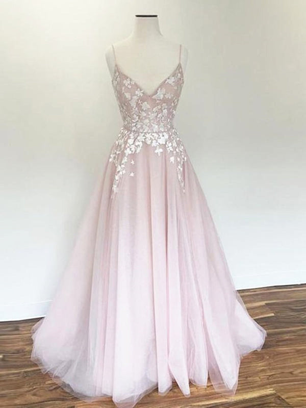 A Line V Neck Pink Beaded Long Prom Dress with Slit, Pink Formal Evening Dress with Beadings