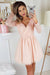 A-Line V-Neck Pink Long Sleeves Tulle Homecoming Dress with Lace - Prom Dresses
