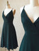 A Line V Neck Short Dark Green Prom Dresses, Short Dark Green Homecoming Formal Dresses