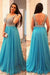 A-Line V-neck Sleeveless Beading Brush Train Chiffon Plus Size Prom Dresses - Prom Dresses