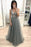 A Line V Neck Sleeveless Tulle Prom with Sequins and Beading Sparkly Formal Dress - Prom Dresses