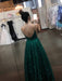 A Line V Neck tti Straps Backless Dark Green Prom Dresses, Dark Green Formal Dresses, Evening Dresses