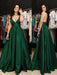 A Line V Neck tti Straps Backless Satin Dark Green Prom Dresses with Pockets, Dark Green Backless Formal Dresses, Evening Dresses