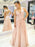 A Line V Neck tti Straps Lace Appliques Pink Prom Dresses, V Neck Lace Pink Formal Dresses, Pink Evening Dresses