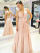 A Line V Neck tti Straps Lace Appliques Pink Prom Dresses, V Neck Lace Pink Formal Dresses, Pink Evening Dresses