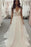 A Line V Neck Tulle Beach with Ivory Lace Top Long Wedding Dress - Wedding Dresses