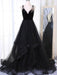 A Line V Neck Tulle Black Ball Gown, Black Prom Dresses, Black Formal Dresses